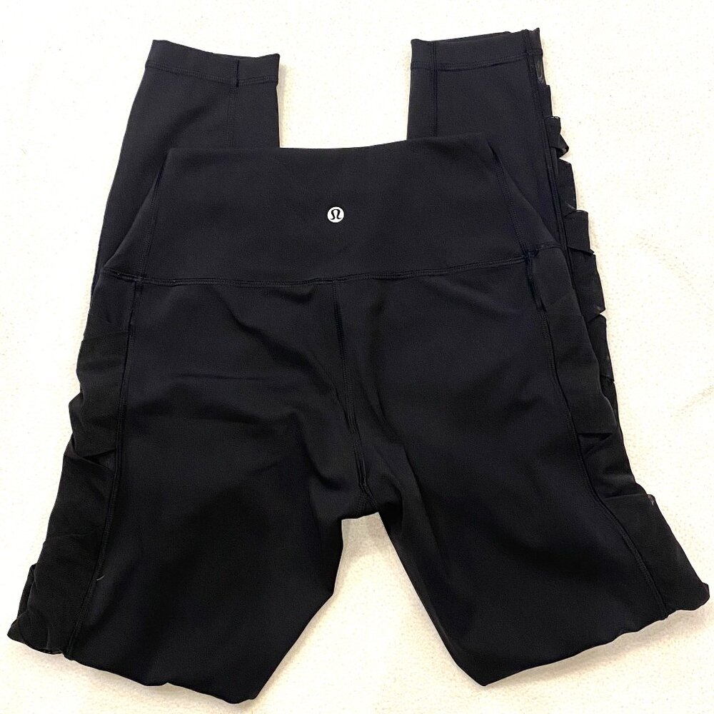 lululemon athletica black high rise leggings with mesh sides
